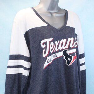 Houston Texans 3/4 Sleeve Rounded Drop-Tail Hem V-Neck Tee Womens